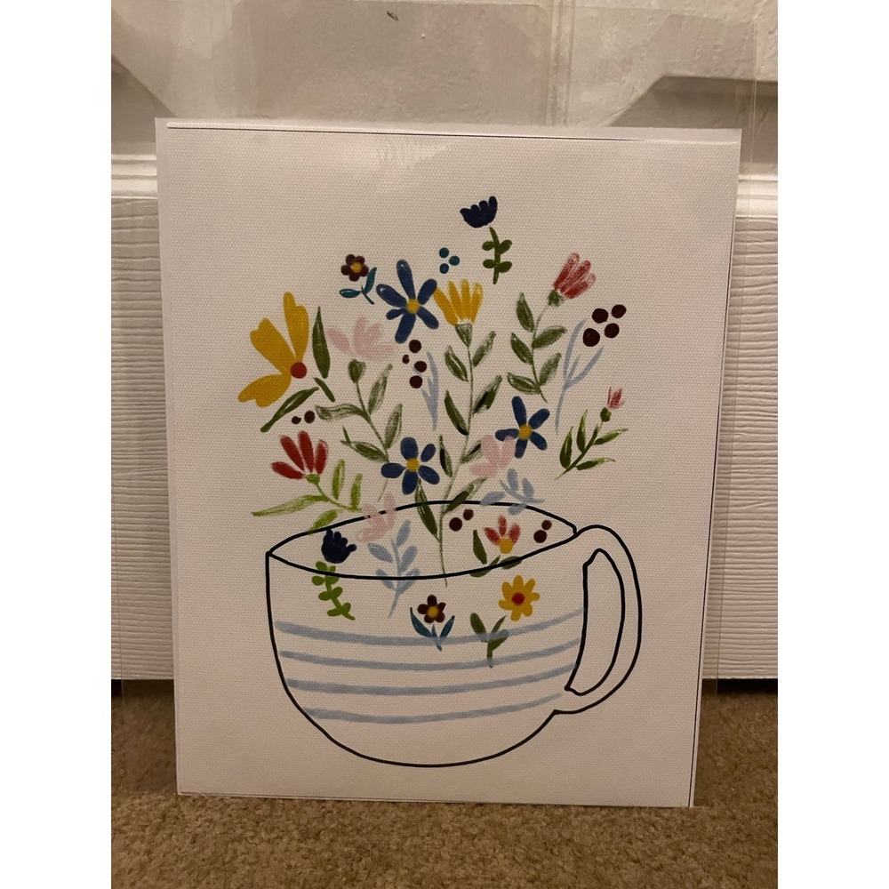 Floral Teacup Art 8x10 Print‎ Wildflower Botanical Illustration Unframed